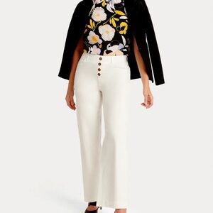 Betabrand White Pull On Yoga Denim Cropped Wide Leg Jeans